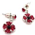 Red Crystal Poppy Dangle Earrings 2 CM Friction...
