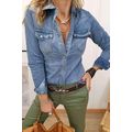 Dusk Blue Flap Pockets Slim Buttoned Denim Shirt