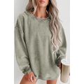 Green Solid Ribbed Knit Round Neck Pullover Swe...