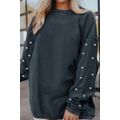 Dark Grey Bead Studded Sleeve Corded Drop Shoul...