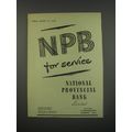 1949 National Provincial Bank Ad - NPB for service