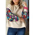 White Floral Patchwork Sleeve Textured Plus Siz...