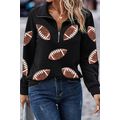 Black Sequin Rugby Football Patched Quarter Zip...