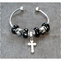 Cross Charm European Beads Silver Plated Bracel...