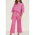 Bright Pink Contrast Trim Half Sleeve Top Draws...