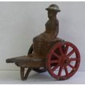 VINTAGE Barclay's ' Soldier on Wagon ' red whee...