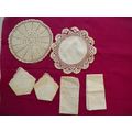 LOT OF 6 VINTAGE IRISH FABRIC DOILIES/KERCHIEFS...