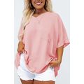 Pink Textured Half Sleeve V Neck Plus Size T Sh...