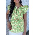 Green Abstract Leopard Tied Front Flutter Sleev...