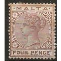 Malta 1885 SG27 4d Brown Wmk Crown CA Fine Used...