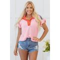 Gossamer Pink Color Block Half Buttoned Ruffled...