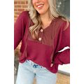 Racing Red Waffle Patchwork Drop Shoulder Hoode...