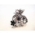 Silver metal blue/black flower crystal hair cla...