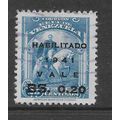 VENEZUELA 1941 SURCH HABILITADO 20c on 25c BLUE...