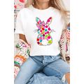 White Polka Dot Bow Rabbit Graphic Crewneck Eas...