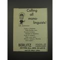 1953 Berlitz School of Languages Ad - Calling all mono-linguists!
