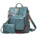 Women's Soft Leather Large Capacity Backpack Blue