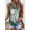 Mist Green Frayed American Flag Printed V Neck ...