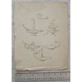 Vintage engraving: six Roman oil lamps