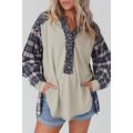 Blue Floral Plaid Mixed Print Bishop Sleeve Pat...