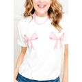 White Sweet Bow Knot Print O Neck Casual T Shirt