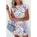 Sky Blue Vibrant Floral Print Cap Sleeve Mini D...