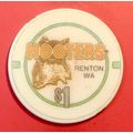 Hooters. $1 Casino Chip. Renton, WA. X08.