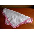 Vintage Hand Crochet Pink Edged White Handkerch...