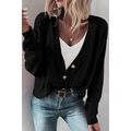 Black Open Knit Drop Shoulder Sweater Cardigan