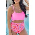 Rose O-ring Joint Leafy Print High Waist Monokini