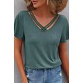 Mist Green Crisscross V Neck Butterfly Sleeve T...