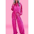 Rose Pleated Long Sleeve Shirt and Wide-Leg Pan...
