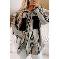 Gray Aztec Contrast Chest Pockets Loose Shacket
