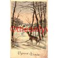 Bonne Annee (Snow Scene with Deer), French Post...