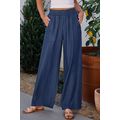 Sail Blue Side Pockets Frilled Smocked High Wai...