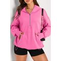 Bonbon Solid Kangaroo Pocket Half Zipper Oversi...