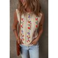 Jet Stream Embroidered Floral Cable Knit Sweate...