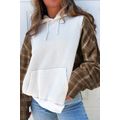 White Waffle Patch Plaid Sleeve Kangaroo Pocket...