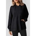 Black Waffle Knit Fleece Lined High Low Oversiz...
