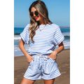 Sky Blue Stripe Knitted Short Sleeve Top and Dr...