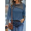 Sail Blue Waffle Knit Patchwork Colorblock Asym...