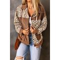 Brown Leopard Print Corduroy Long Sleeve Jacket