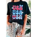 Black July 4th Cute Flower Bow USA Letter Graph...