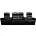 Black Leather-Soft 4-Seat Home Theater Recliner...
