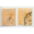 SELANGOR 1891 2c TIGER ORANGE x2 SHADES LARGE &...