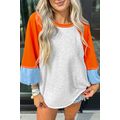 Light Grey Color Block Raglan Sleeve Contrast S...