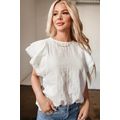 White Crinkled Layered Ruffled Flutter Sleeve B...