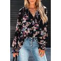 Black Wildflower Print Chiffon Blouse