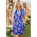 Purple Floral Striped Quarter Zip Cap Sleeve Dr...