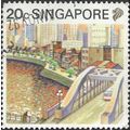 SINGAPORE, BRIDGE, Singapore River, brown 1990,...